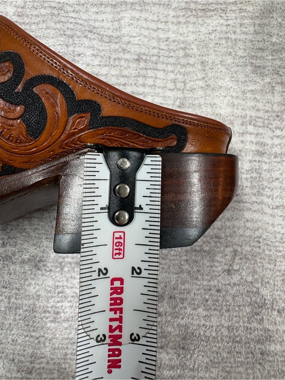 Vintage Lucchese Leather Tooled Western Mules Brown Black Square Toe Block Heel - Picture 7 of 10
